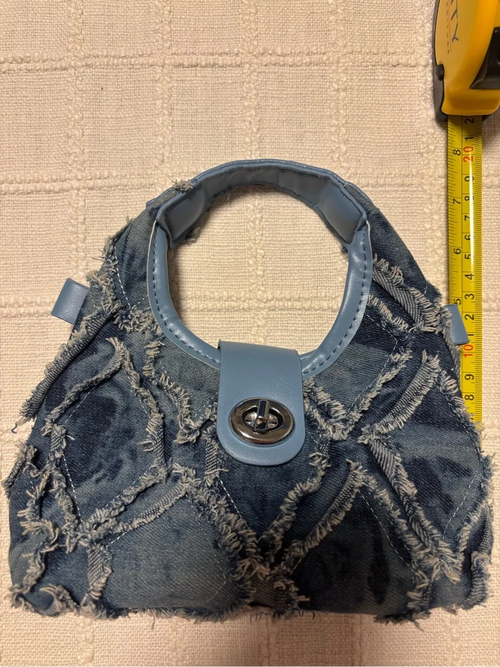 Y2K Grunge Frayed Trim Patchwork Denim Mini Hobo handbag